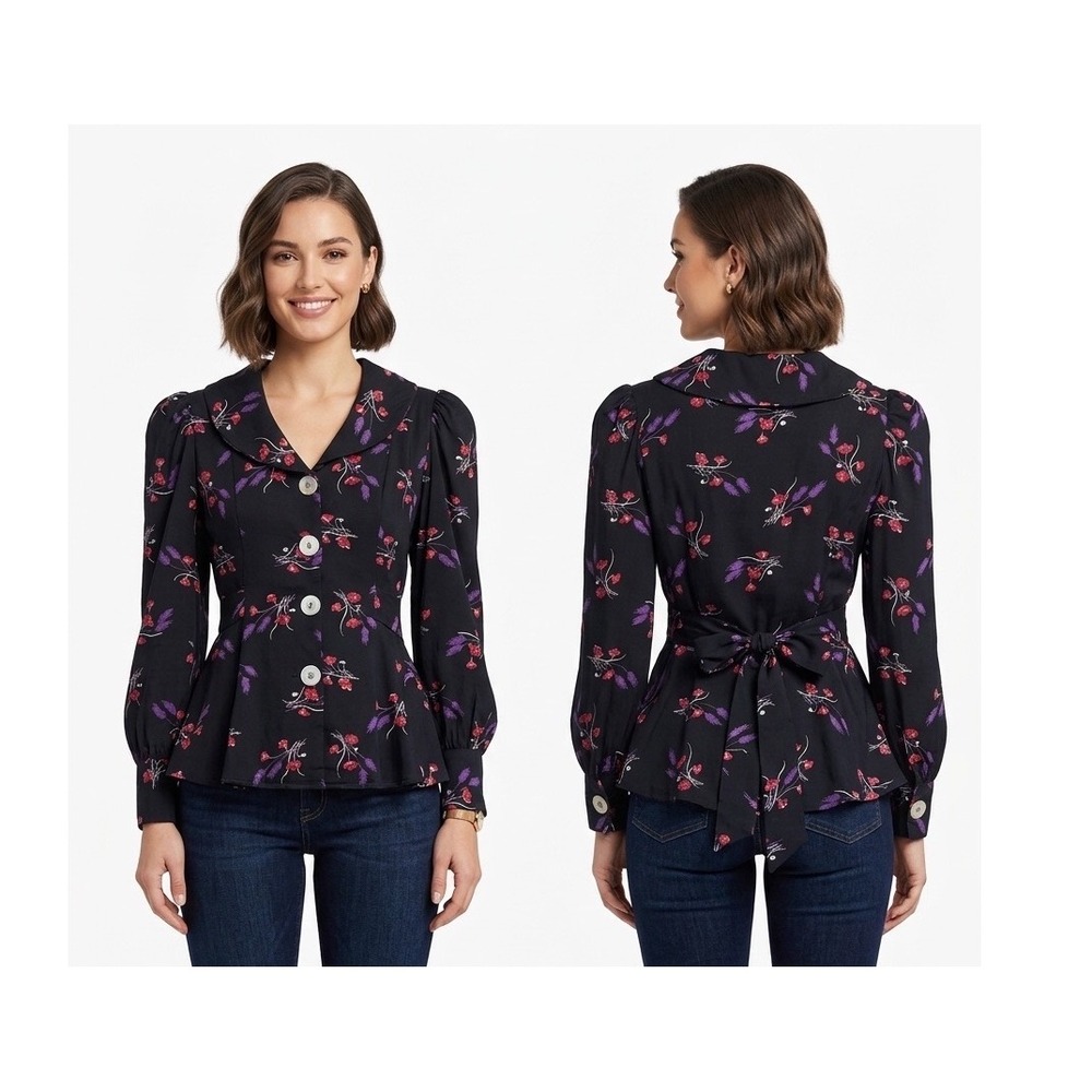 Vintage 70s/80s does 40s Bolts Ltd Poppy Print‎ Peplum Blouse • Whimsygoth